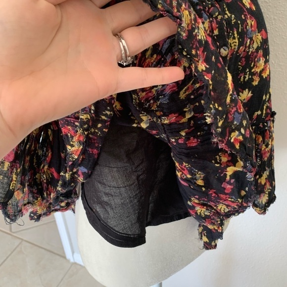 Free People Multi-Colored Boho Frayed Blouse Size XS - Picture 9 of 11